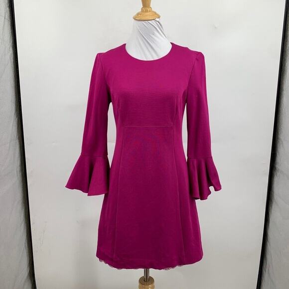 Trina Turk Dress Womens S Geranium Bell Sleeves Ponte Knit Sheath Peekaboo Lace - Picture 2 of 14